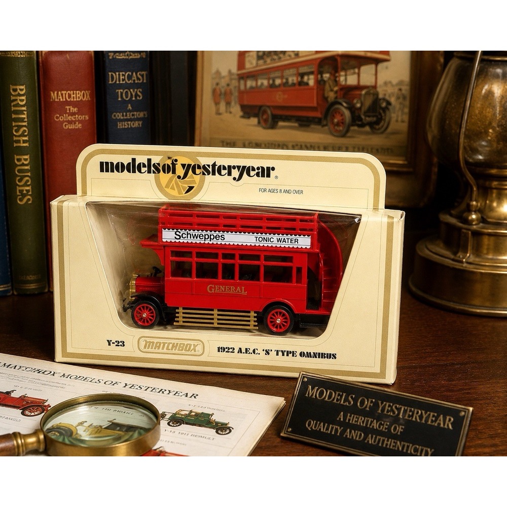 Vintage Matchbox Models Of Yesteryear Y-23 1922 AEC S Type Omnibus Bus Red